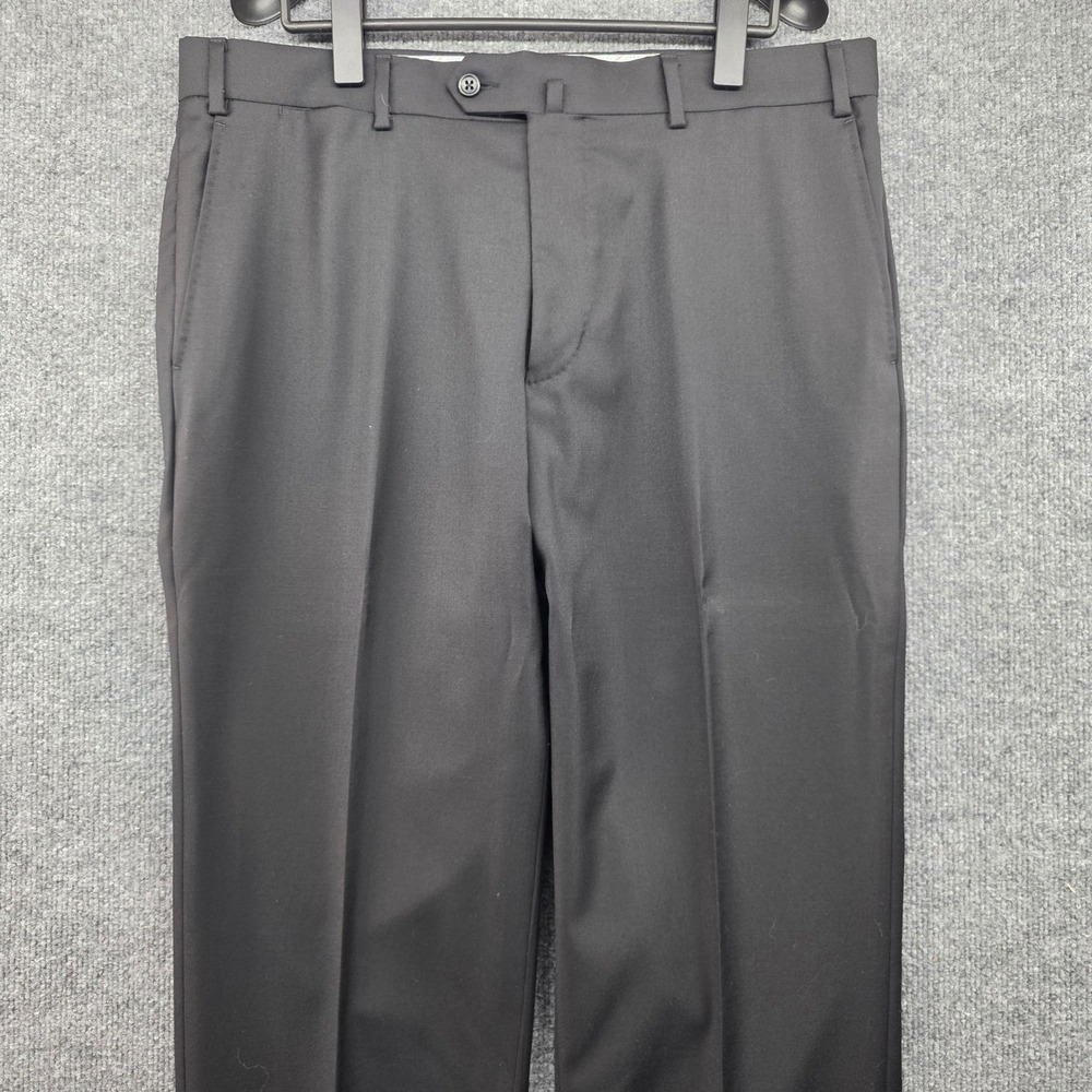 Peter Millar‎ Mens Size 35 Black 100% Wool Flat Front Dress Trousers MS17B99